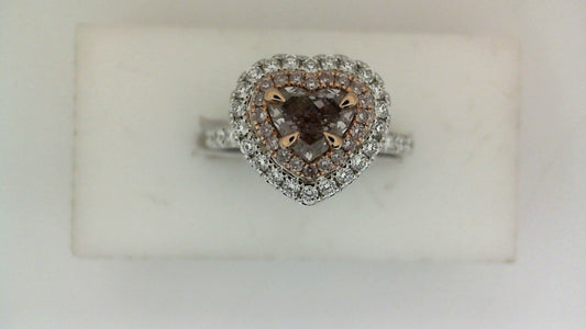 Halo Halo Fashion Ring in 18 Karat White - Rose with 0.74ctw VS2 Heart Diamond