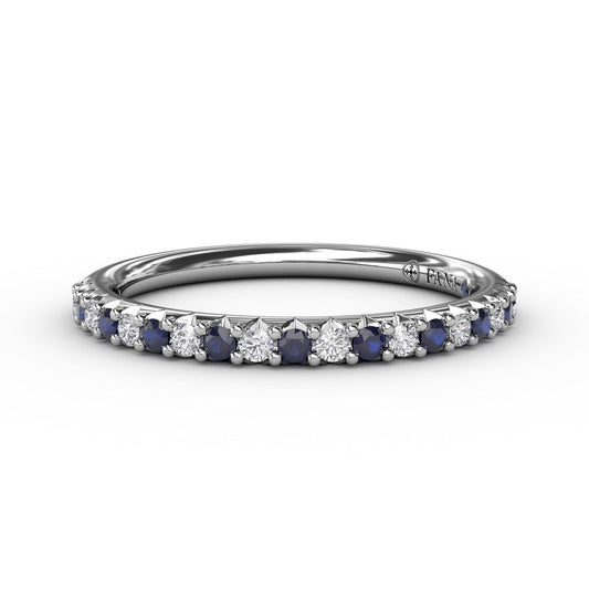 Precious Color Collection Stackable Color Gemstone Band in 14 Karat White with 11 Round Blue Sapphires 0.21ctw
