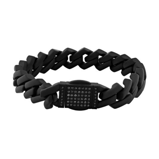 Black stainless steel bracelet with round diamonds.