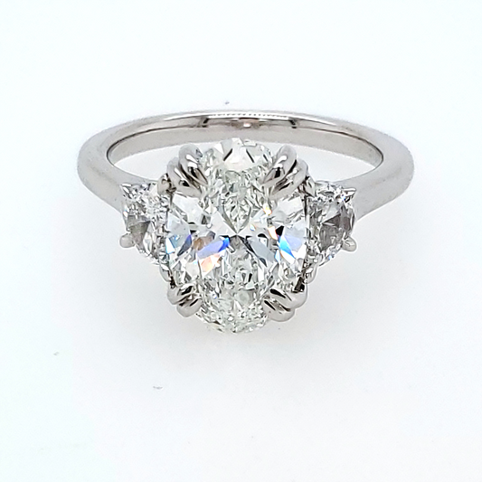 Side Stone Lab-Grown Diamond Complete Engagement Ring in 14 Karat White with 3.02ctw F VS1 Oval Lab Grown Diamond