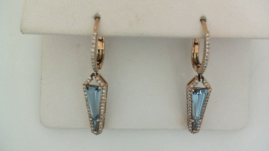 Drop Color Gemstone Earrings in 14 Karat Yellow with 4 Various Shapes Blue Topazes 2.16ctw