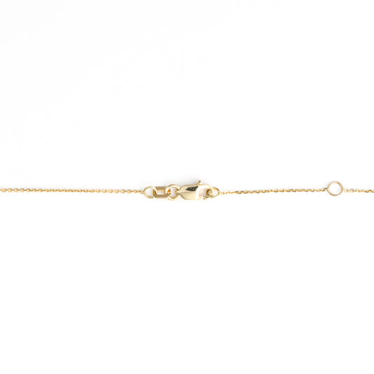14K yellow gold necklace clasp detail.