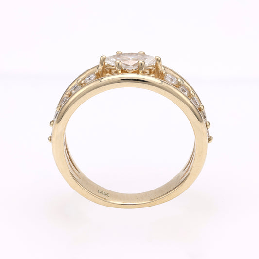 14K gold ring with marquise diamond centerpiece.