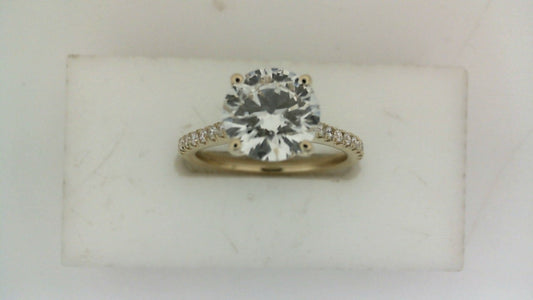 Hidden Accent Side Stone Lab-Grown Diamond Complete Engagement Ring in 14 Karat Yellow with 1 Round Lab Grown Diamond, Color: G, Clarity: VS1, totaling 2.00ctw