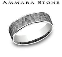 Tantalum carved band, hammered texture, white-grey finish.