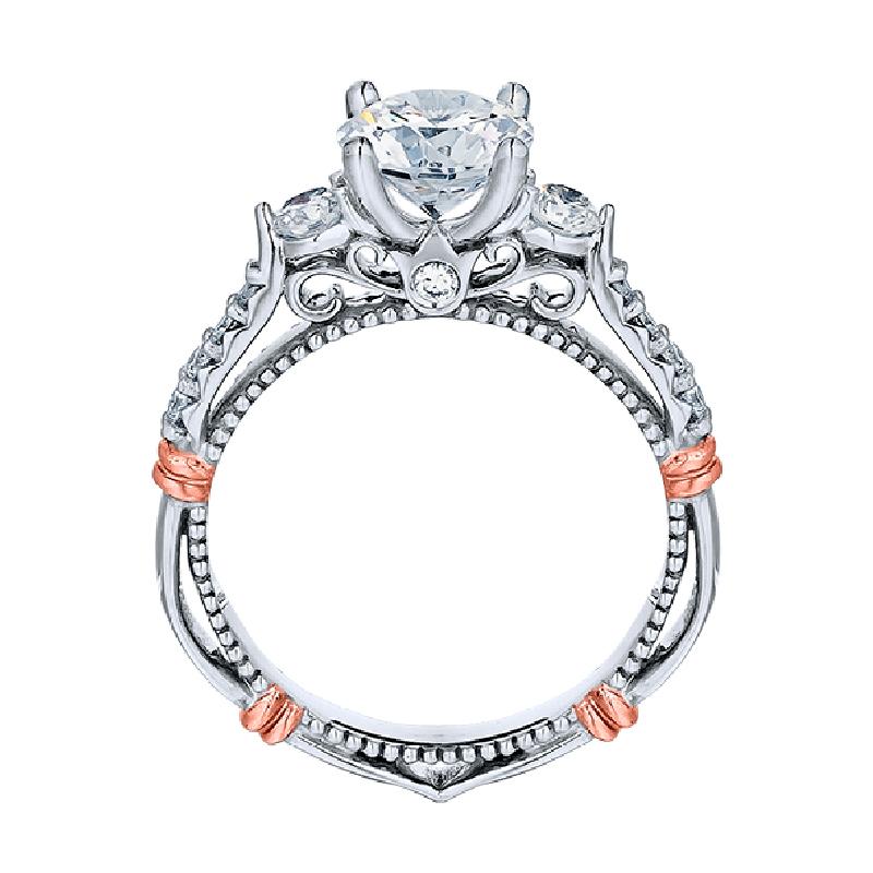 Parisian Collection 3-Stone Vintage Natural Diamond Engagement Ring in 14 Karat White - Rose with 0.35ctw F/G VS2 Round Diamonds