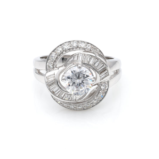 Vintage Natural Diamond Semi-Mount Engagement Ring in 14 Karat White Various Shapes Diamond, Color: H/I, Clarity: VS1-VS2, totaling 0.35ctw