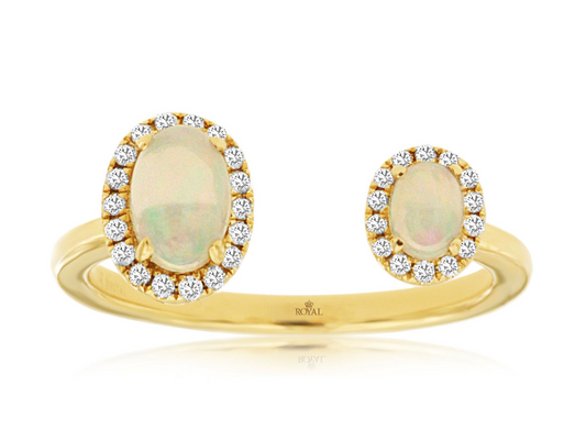 Royal Jewelry Manufacturing Inc. Color Gemstone Ring in 14 Karat Yellow Gold with 32 Round G/H SI1-SI2 Diamonds 0.11ctw