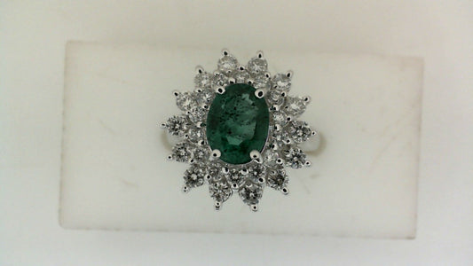 ReMarkable Estate Oval Emerald Color Gemstone Ring in 14 Karat White Gold with 1.25ctw