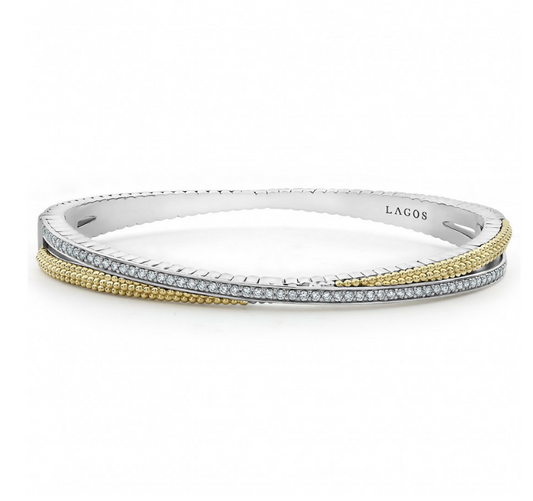 Caviar Lux Collection Natural Diamond Bracelet in Sterling Silver - 18 Karat White - Yellow with 0.68ctw Round Diamond
