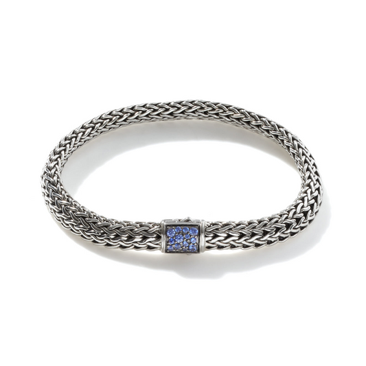 Station Color Gemstone Bracelet in Sterling Silver White with 13 Round Blue Sapphires