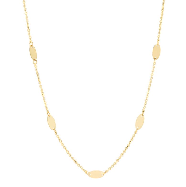 14K yellow gold station necklace, ball chain.