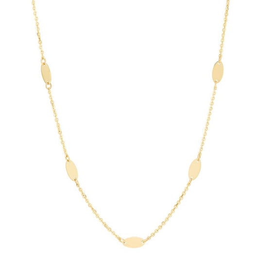 14K yellow gold station necklace, ball chain.