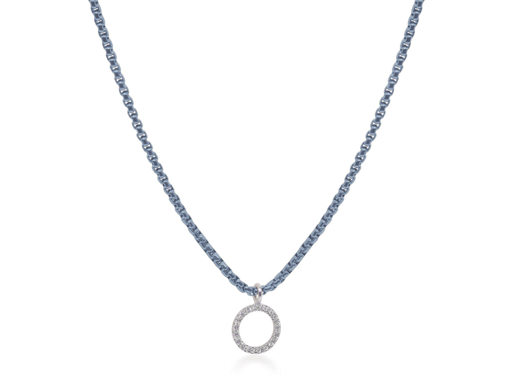 Earth Mined Diamond Necklace in Stainless Steel - 14 Karat White - Blue with 0.10ctw Round Diamond