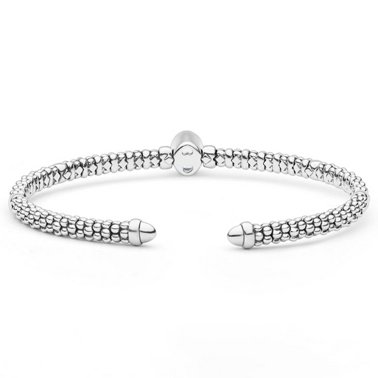 Lagos Signature Caviar Collection Cuff Color Gemstone Bracelet in Sterling Silver - 14 Karat White - Yellow with 1 Oval White Topaz 8mm-8mm