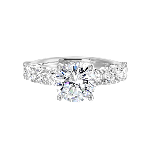 Marks 89 Side Stone Natural Diamond Semi-Mount Engagement Ring in 14 Karat White with 8 Round Diamonds, totaling 1.25ctw