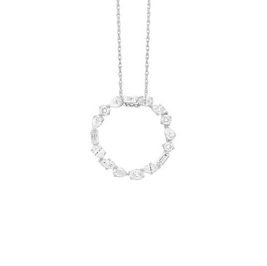 Memorable Moments Collection Natural Diamond Necklace in 14 Karat White with 0.95ctw Various Shapes Diamonds