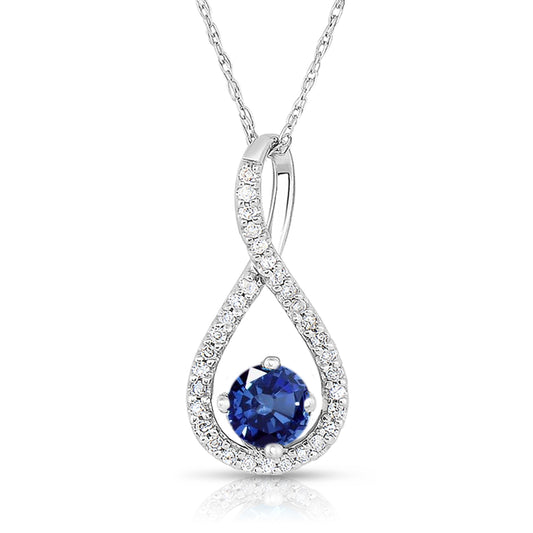 Pendant Semi-Precious Color Collection Color Gemstone Necklace in Sterling Silver White with 1 Round Sapphire 0.48ctw
