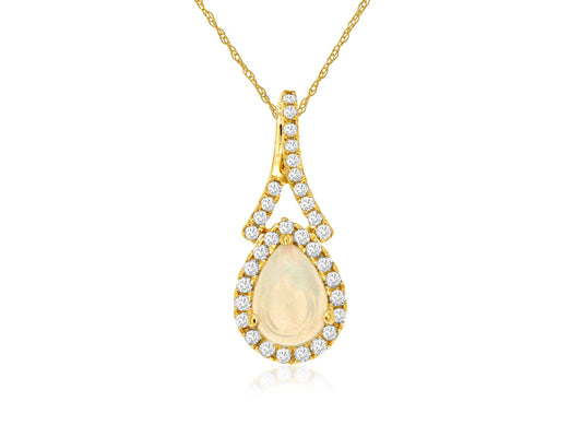 Pendant Color Gemstone Necklace in 14 Karat Yellow with 1 Pear Opal 0.40ctw
