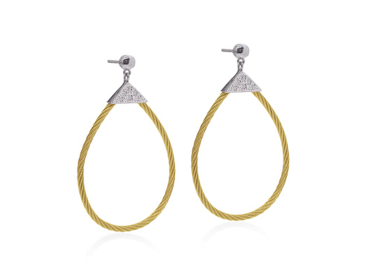 Drop Natural Diamond Earrings in Stainless Steel Cable - 18 Karat White - Yellow with 0.10ctw Round Diamond