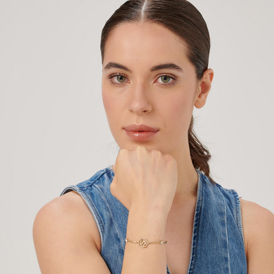 Simulated Diamond Bracelet in Stainless Steel - Gold Plated