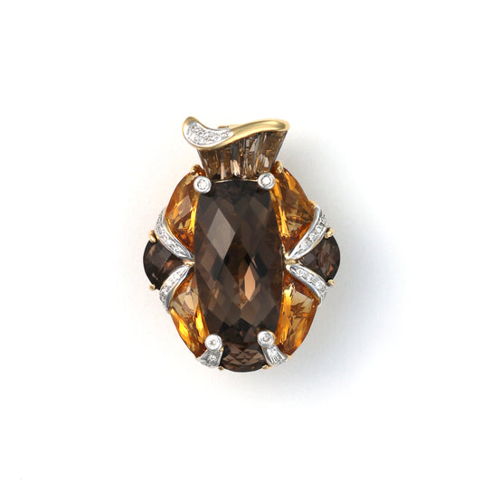 ReMarkable Estate Color Gemstone Necklace with 4 Unique Smokey Quartz in 18 Karat Yellow Gold