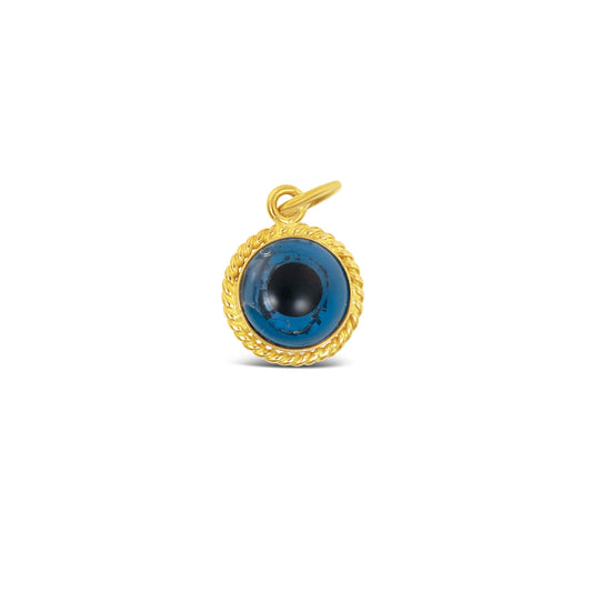 14K Yellow Gold Blue and Black Evil Eye Pendant