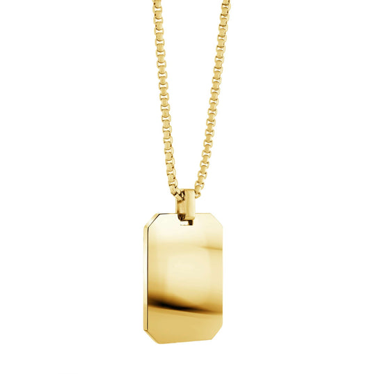 Gold ion-plated stainless steel dogtag necklace.