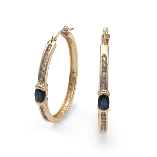 M Estate Collection Oval Hoop Color Gemstone Earrings in 14 Karat Yellow with 2 Oval Sapphires 0.46ctw 5mm