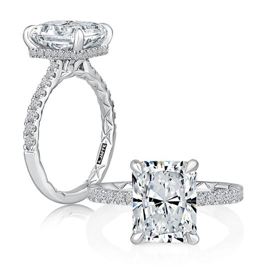 A. JAFFE Hidden Accent Side Stone Natural Diamond Semi-Mount Engagement Ring in 14 Karat White with 42 Round Diamonds, totaling 0.40ctw