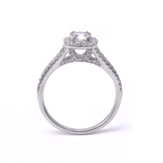 Halo Side Stone Natural Diamond Complete Engagement Ring in 14 Karat White with 1 Round Diamond, Color: G, Clarity: I1, totaling 0.40ctw