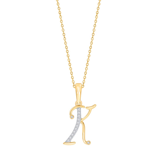 Yellow gold necklace with diamond "K" pendant.