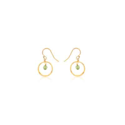 Dangle Color Gemstone Earrings in Gold Filled Yellow with 2 Round Peridot