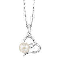 Heart Semi-Precious Color Collection Color Gemstone Necklace in Sterling Silver White with 1 Round Pearl