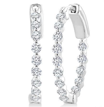 ReMARKable Designs Small Hoop Natural Diamond Earrings in 14 Karat White Gold with 1.00ctw Round Diamonds