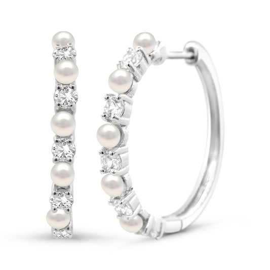 Medium Hoop Color Gemstone Earrings in Sterling Silver White