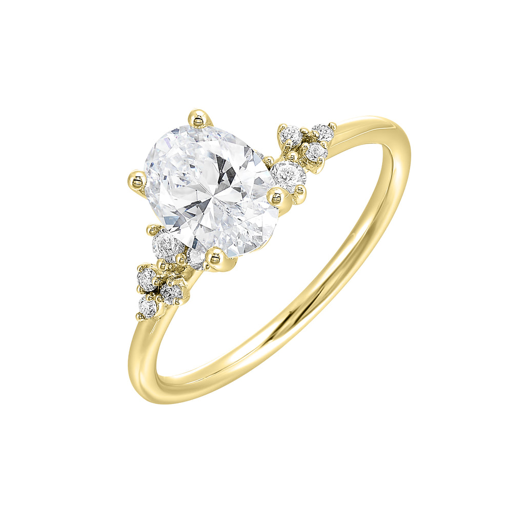 Yellow gold ring with round side diamonds.