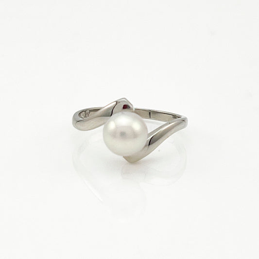 ReMARKable Estate Color Gemstone Ring in 14 Karat White Gold with 1 Cultured White Pearl