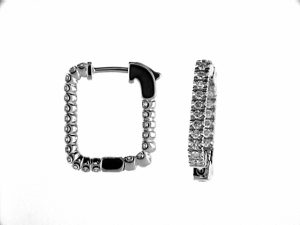 Square hoop earrings with round diamonds.