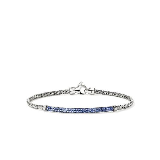 Station Color Gemstone Bracelet in Sterling Silver White Round Blue Sapphire