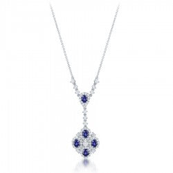 JEWELS BY JACOB Color Gemstone Necklace with 5 Oval Sapphires 1.23ctw in 18 Karat White Gold