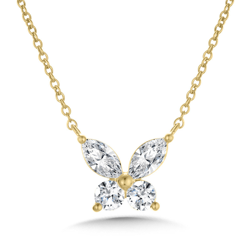 Butterfly necklace, white gold, diamond accents.
