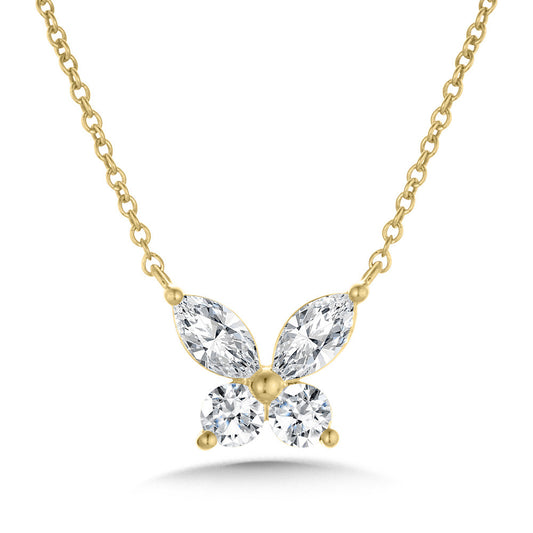 Butterfly necklace, white gold, diamond accents.