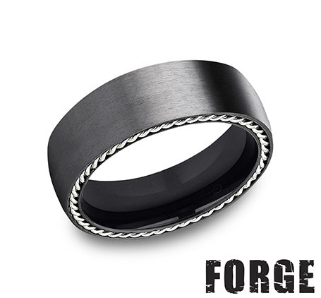 Titanium black-grey carved band, 7.5MM wide.