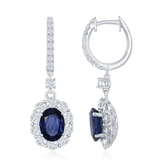 Drop Color Gemstone Earrings in 18 Karat White with 2 Oval Sapphires 1.71ctw