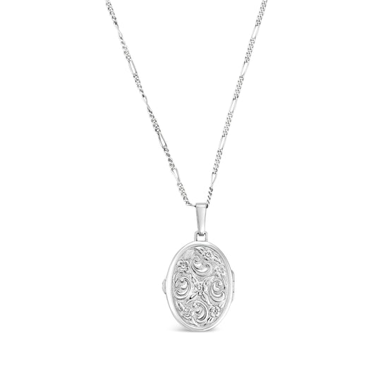 Sterling Silver 16.5" Scrolled Oval Locket Necklace