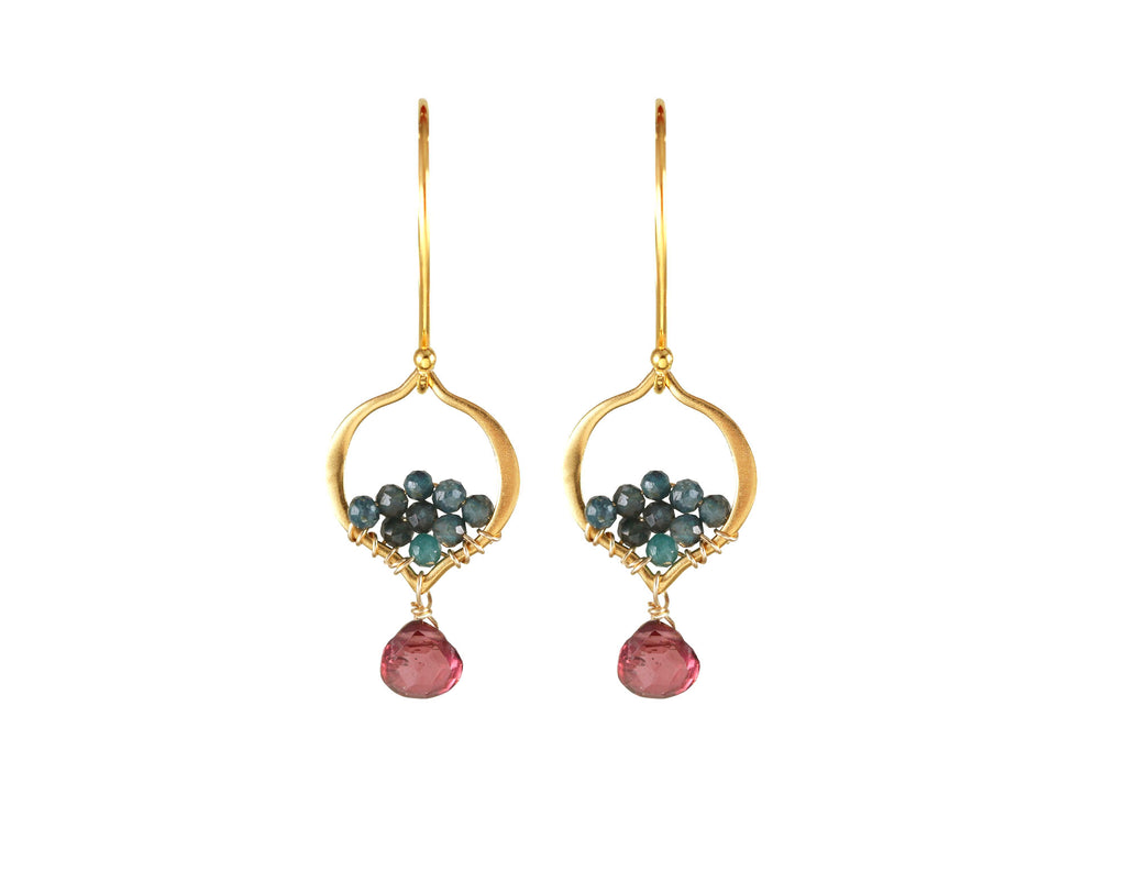 Sterling silver earrings with garnet drops.