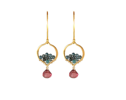 Sterling silver earrings with garnet drops.