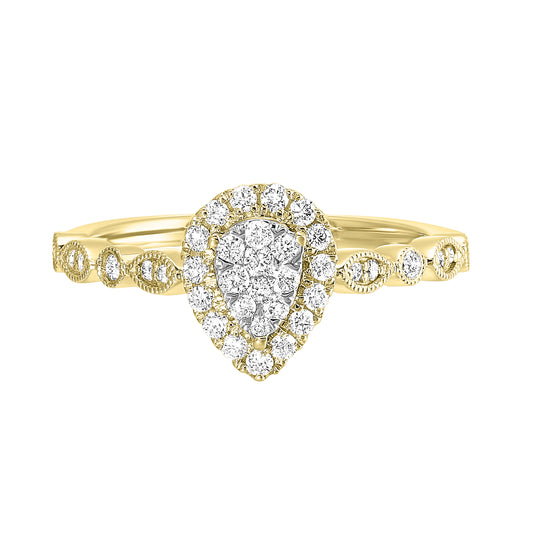 Halo Cluster Natural Diamond Complete Engagement Ring in 14 Karat Yellow with 0.35ctw I/J I1 Round Diamonds