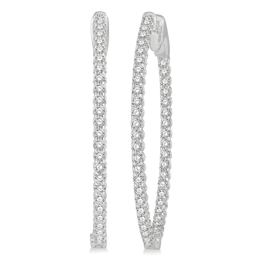 Medium Hoop Natural Diamond Earrings in 14 Karat White with 0.97ctw Round Diamonds